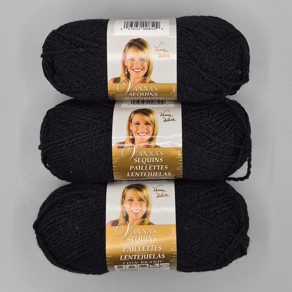 Lion Brand Vanna's Sequins Yarn Midnight Black 153 Lot 73087 3 Skeins 1.75oz